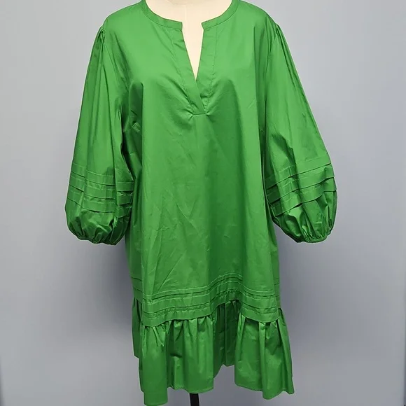 Sugarlips Curve Velma Balloon Sleeve Ruffle Shift Dress: Green: Size- 2X - Picture 4 of 14